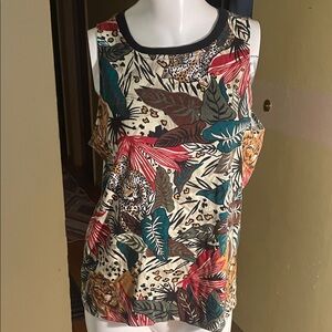 Mirrors Vintage Sleeveless Tropical Print Tank Top - Teal, Red, Brown